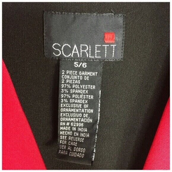 90s Red Suit Jacket Zip Front Dressy Size 5/6 Floral Embroidered Collar Office - Picture 3 of 4